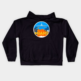 Vintage plane travel. Retro Miami travel badge Kids Hoodie